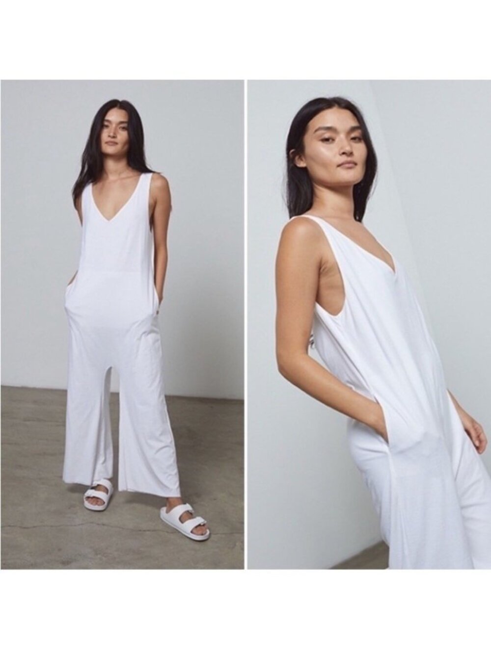 Lunya Cool Romper in Sincere White Women’s Sz Small Sleeveless V-neck Wide Leg